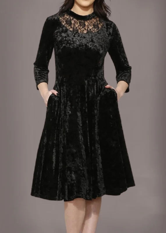 Black Velvet Gothic Dress with Lace Details