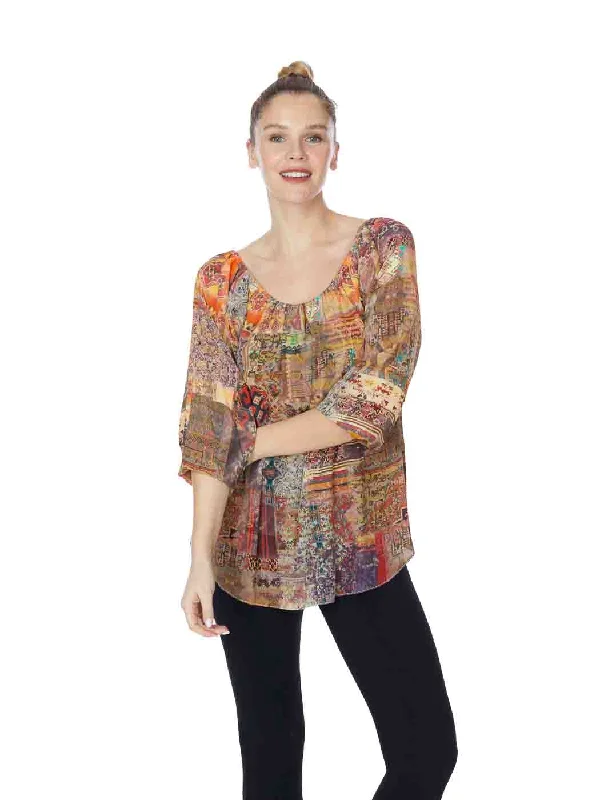 Tianello “Meswah” Print Washable Silk ""Serafina"" Off/On the Shoulder Blouse