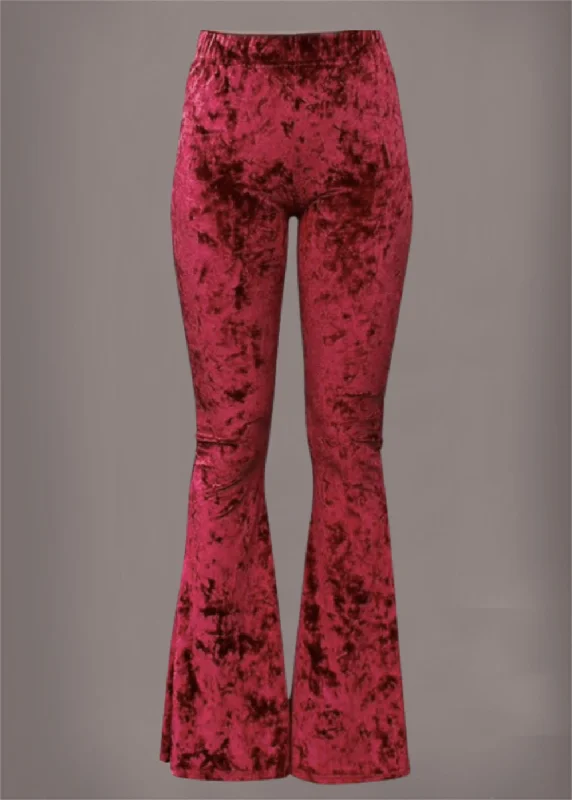 Burgundy Ice Velvet Bell Bottom Pants