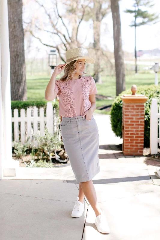 'Leah' Denim Skirt in Light Grey FINAL SALE