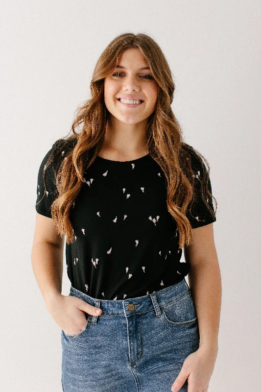 'Lynne' Bamboo Blend Tee in Black Abstract Print