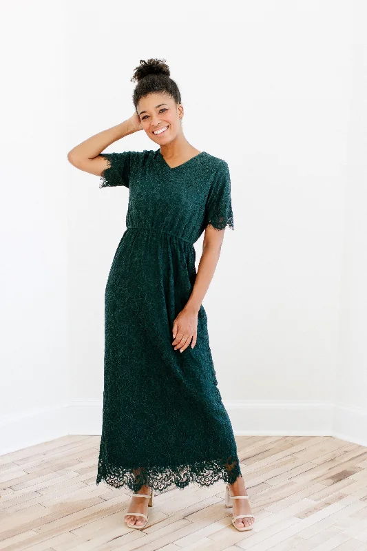 'Odessa' Lace Maxi Dress in Forest Green FINAL SALE