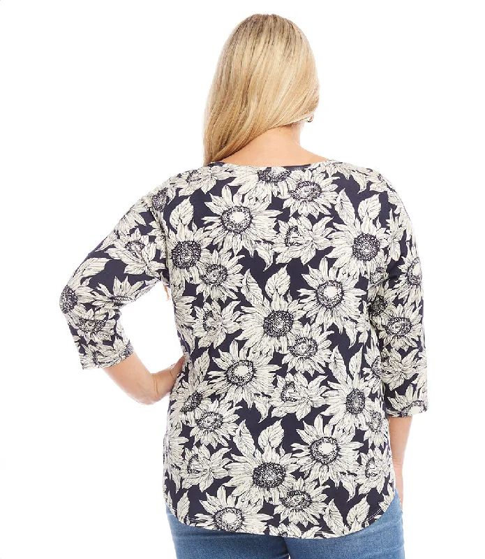 Plus Size Three Quarter Sleeve Shirttail Top