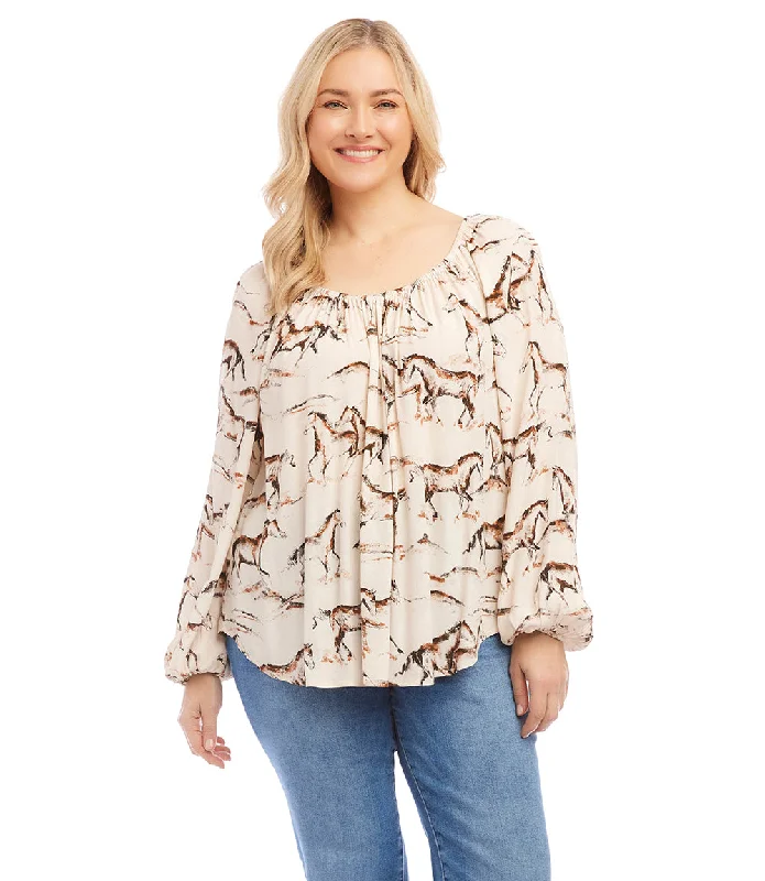 Plus Size Blouson Sleeve Peasant Top