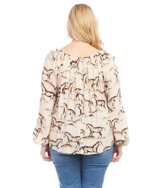 Plus Size Blouson Sleeve Peasant Top