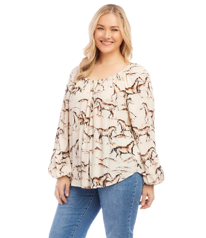 Plus Size Blouson Sleeve Peasant Top