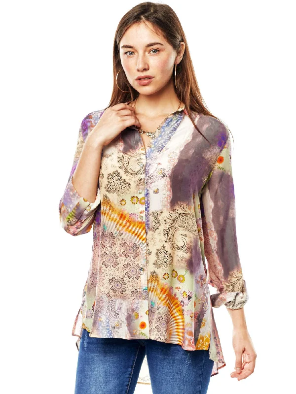 Tianello Plus Sized ""Ceclia"" Print Washable Silk ""Loving"" Blouse