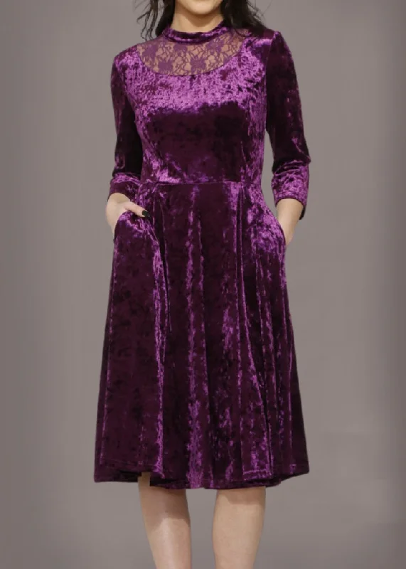 Purple Velvet Gothic Dress with Lace Details