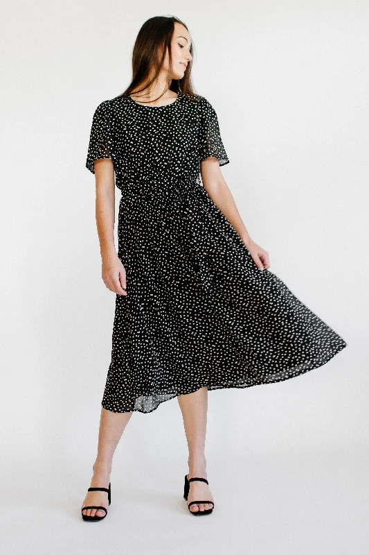 'Ramona' Abstract Print Midi Dress in Black FINAL SALE