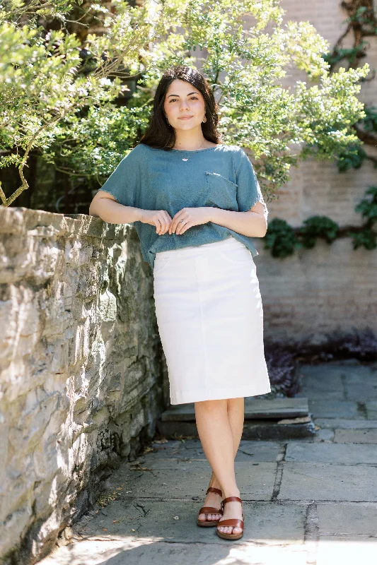 'Sara' Stretch Denim Skirt in Ivory