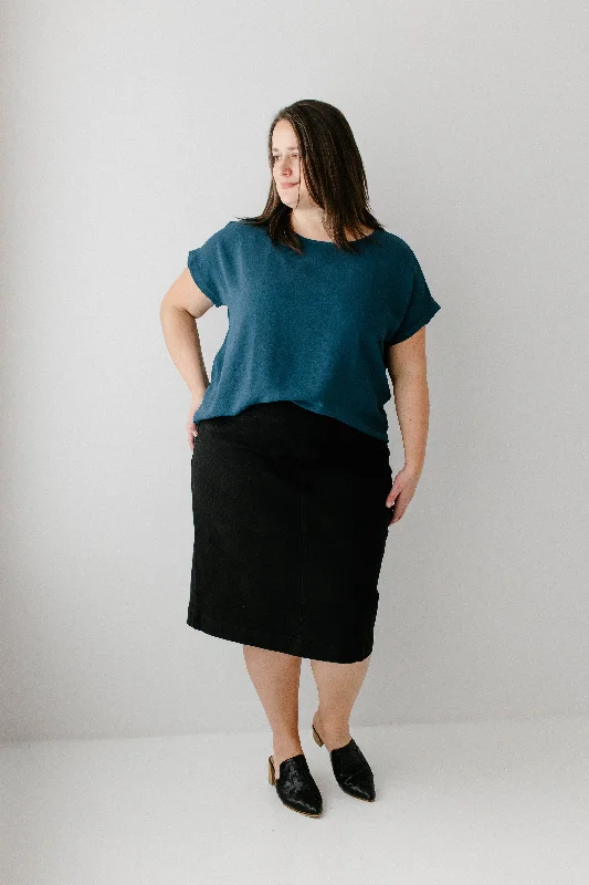 'Sara' Stretch Denim Skirt in Black FINAL SALE - 26"" Length