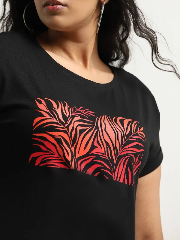 Gia Black Abstract Printed Cotton T-Shirt