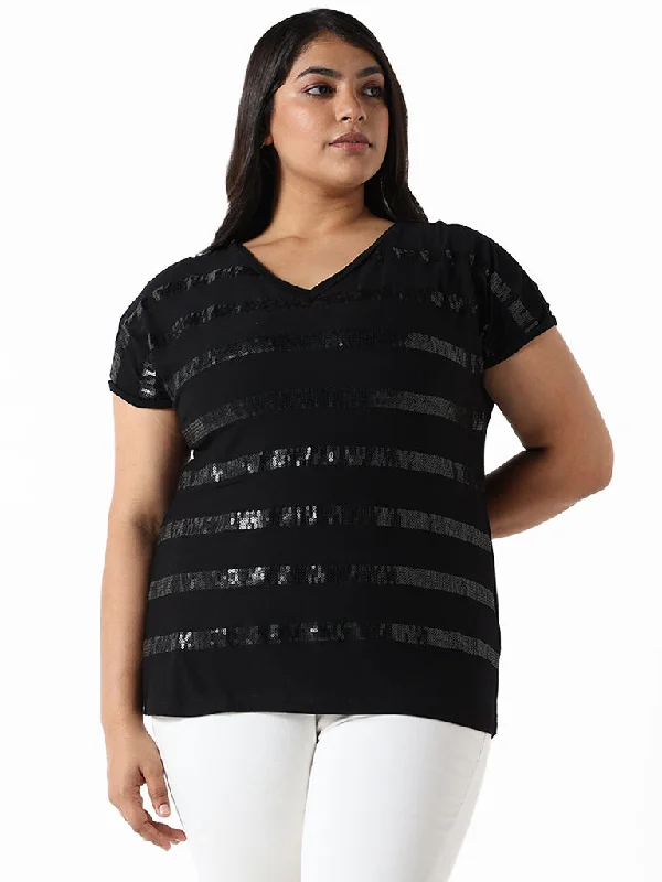 Gia Black Embroidered Slim-Fit T-Shirt