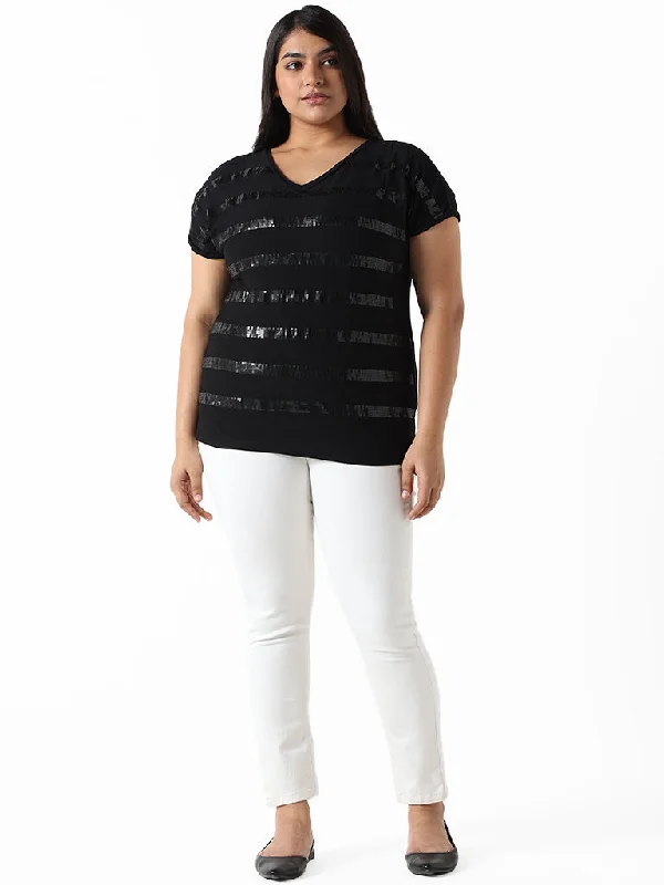 Gia Black Embroidered Slim-Fit T-Shirt