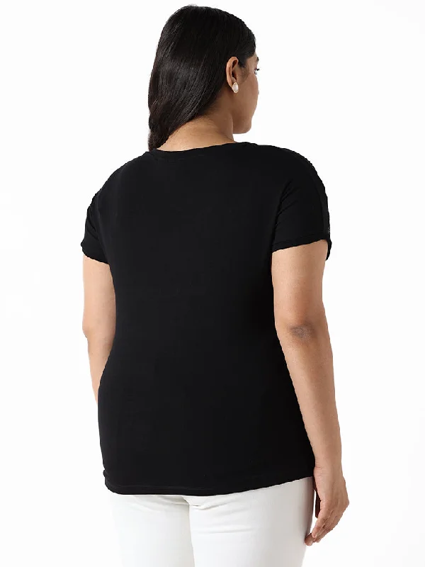 Gia Black Embroidered Slim-Fit T-Shirt