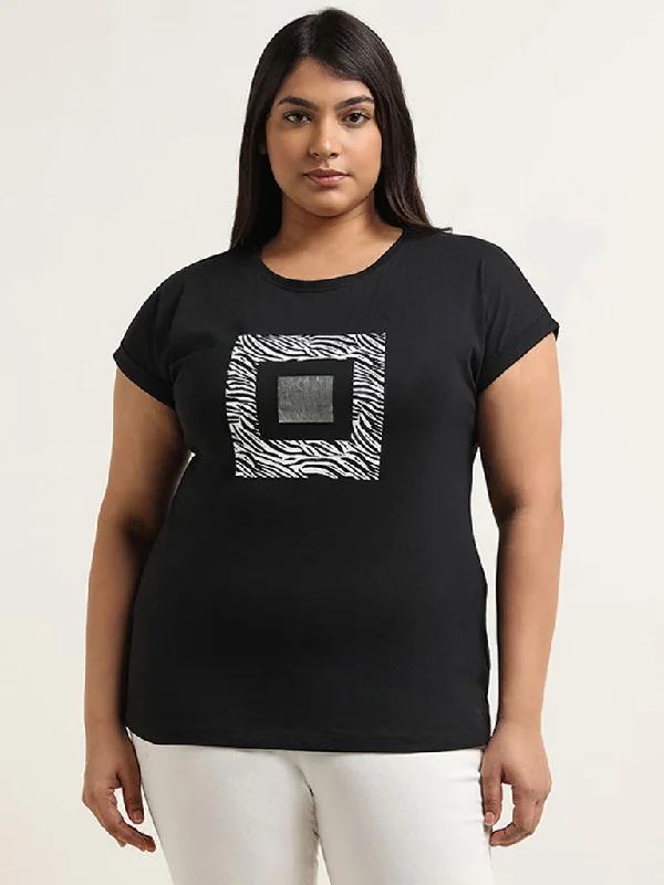 Gia Black Printed Cotton T-Shirt