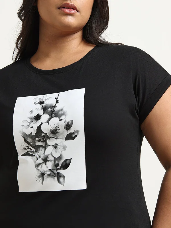 Gia Black Printed Cotton T-Shirt