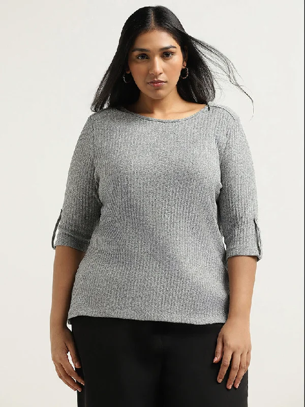 Gia Grey Cotton Ribbed T-Shirt