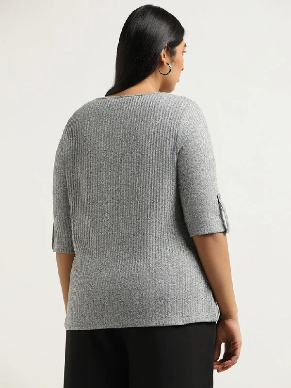 Gia Grey Cotton Ribbed T-Shirt