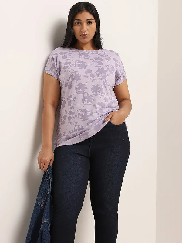 Gia Lilac Printed Cotton T-Shirt