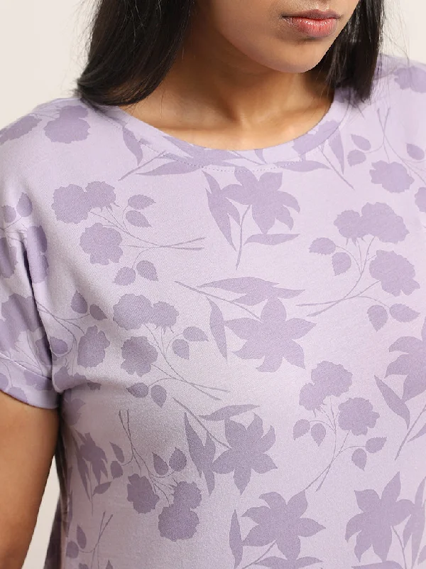 Gia Lilac Printed Cotton T-Shirt