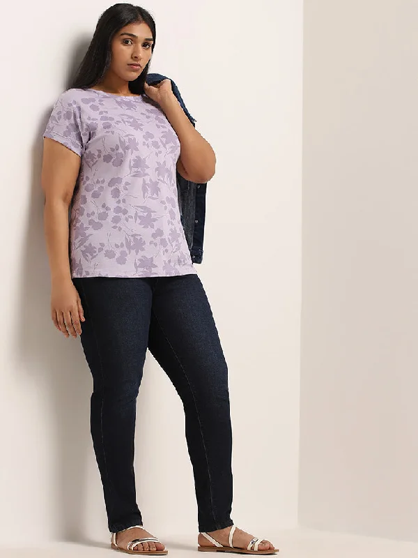 Gia Lilac Printed Cotton T-Shirt