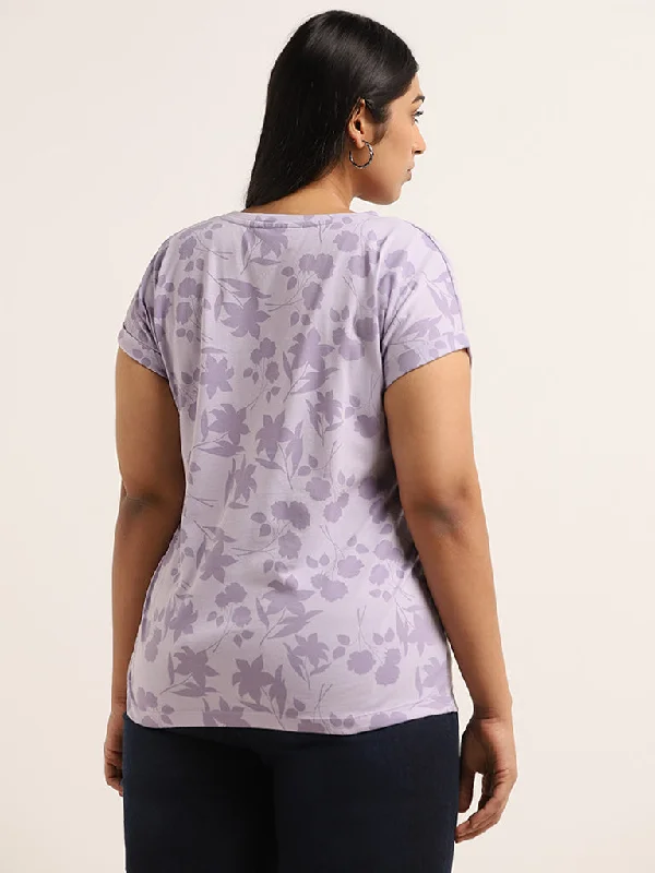 Gia Lilac Printed Cotton T-Shirt