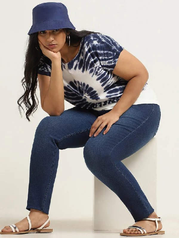 Gia Navy Tie-Dye Printed Cotton T-Shirt