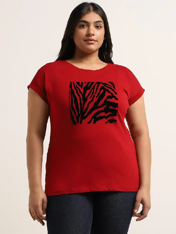 Gia Red Printed Cotton T-Shirt