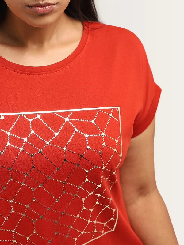 Gia Red Printed Cotton T-Shirt