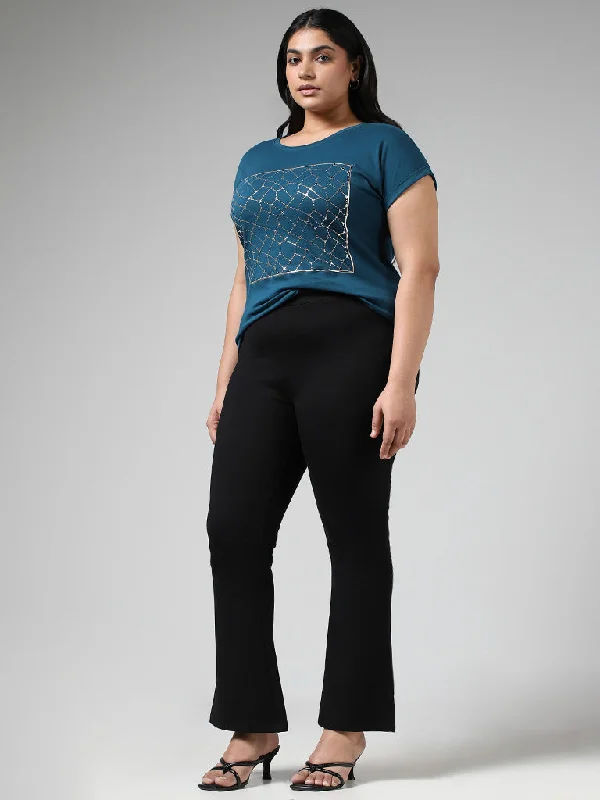 Gia Stud Embellished Teal Cotton T-Shirt