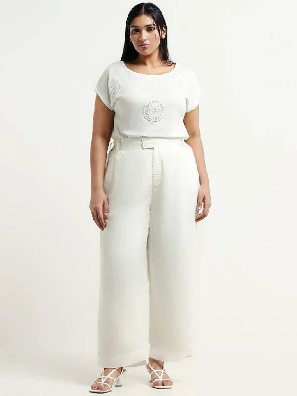 Gia White Patch Embroidery Cotton T-Shirt