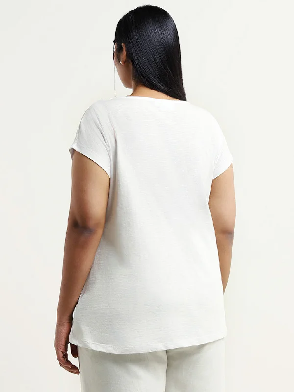 Gia White Patch Embroidery Cotton T-Shirt