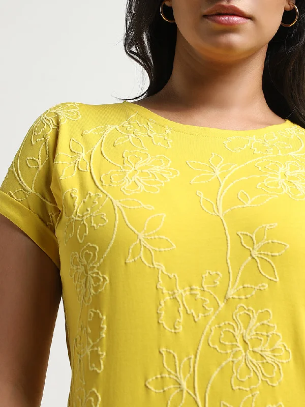 Gia Yellow Floral Embroidered Cotton T-Shirt