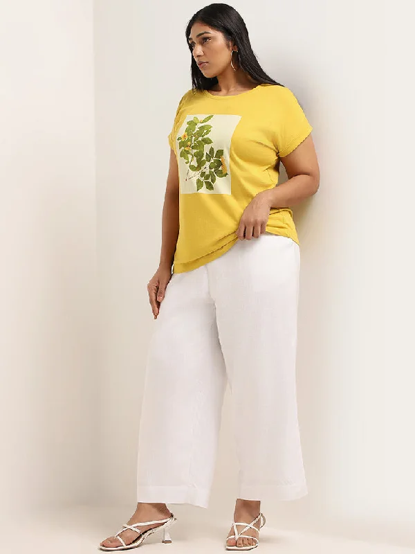 Gia Yellow Printed Cotton T-Shirt