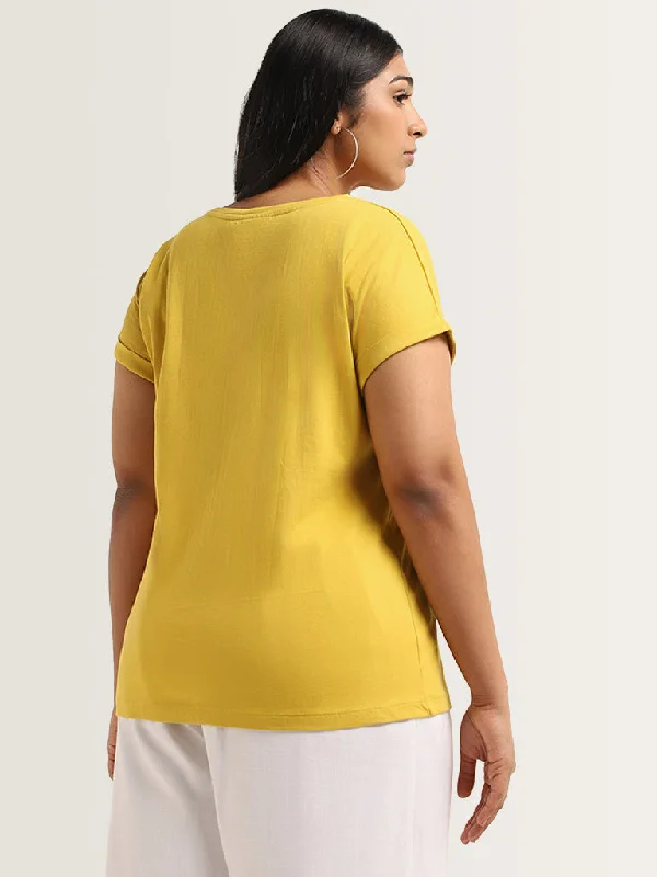 Gia Yellow Printed Cotton T-Shirt