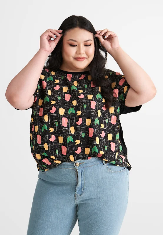 Pamela Back Stretch Lounge Top - Black Prints