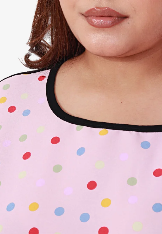 Pamela Back Stretch Lounge Top - Pink Dots