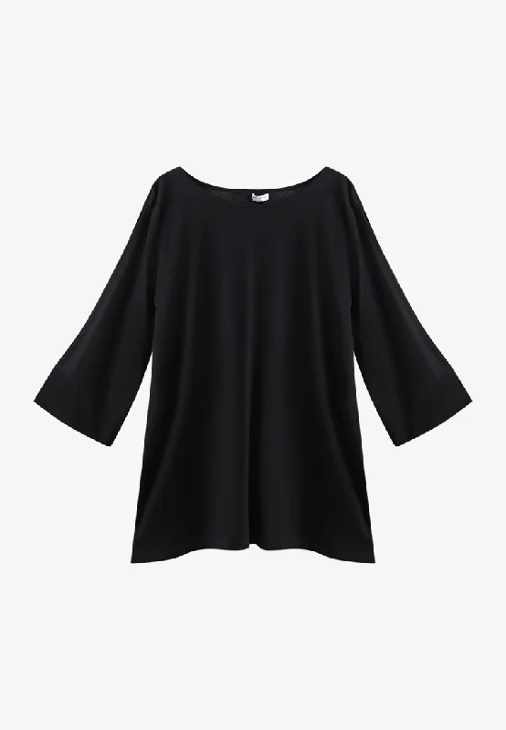 Taffy EVERYDAY Wide Hem Quarter Sleeve Tshirt - Black