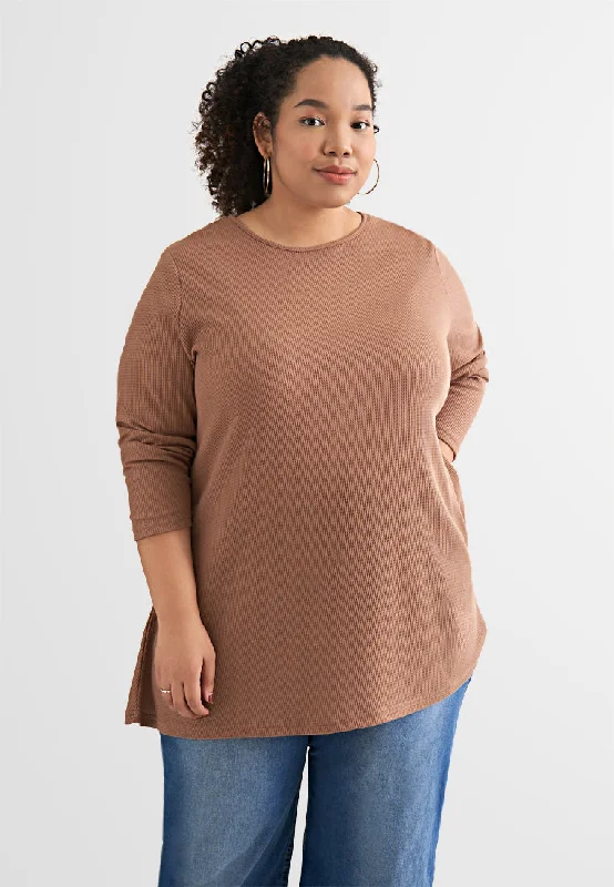 Wanda Casual Waffle Long Tee - Brown