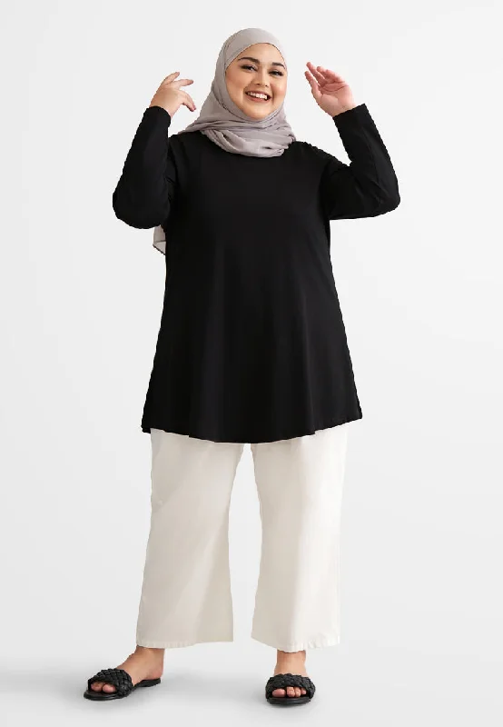 Velma Round Neck Long Sleeves Tee - Black