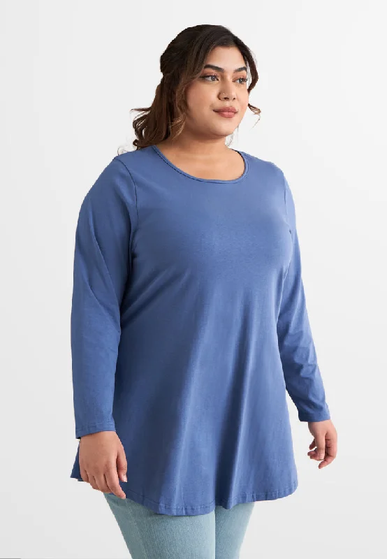 Velma Round Neck Long Sleeves Tee - Blue