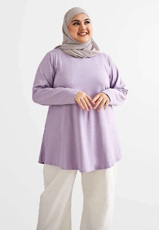 Velma Round Neck Long Sleeves Tee - Lilac