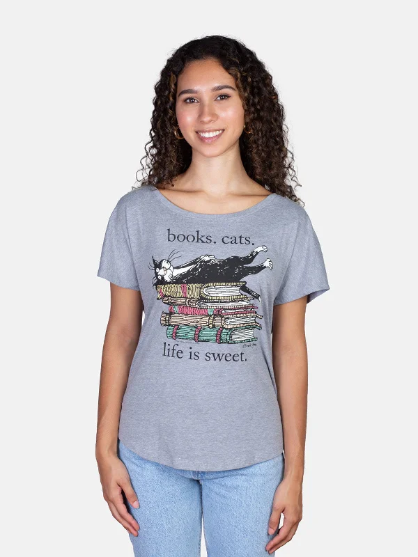 Books. Cats. Life is Sweet. Women’s Relaxed Fit T-Shirt