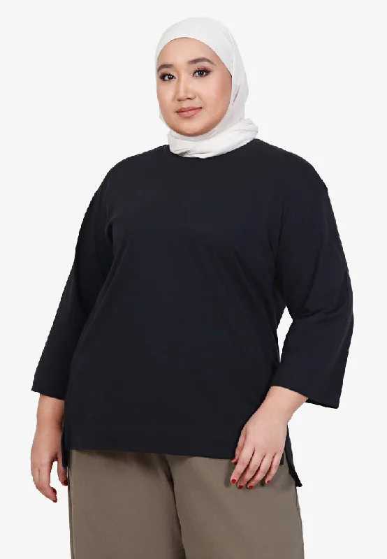 Quinn 3/4 Sleeve Stay-New Basic Tee - Black