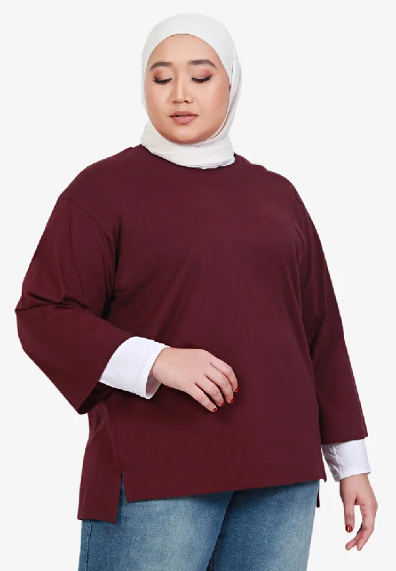 Quinn 3/4 Sleeve Stay-New Basic Tee - Maroon