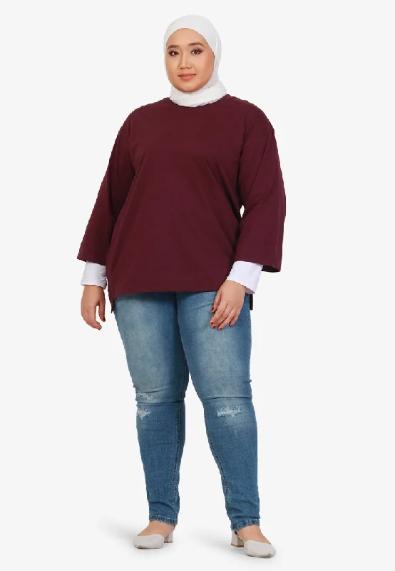 Quinn 3/4 Sleeve Stay-New Basic Tee - Maroon