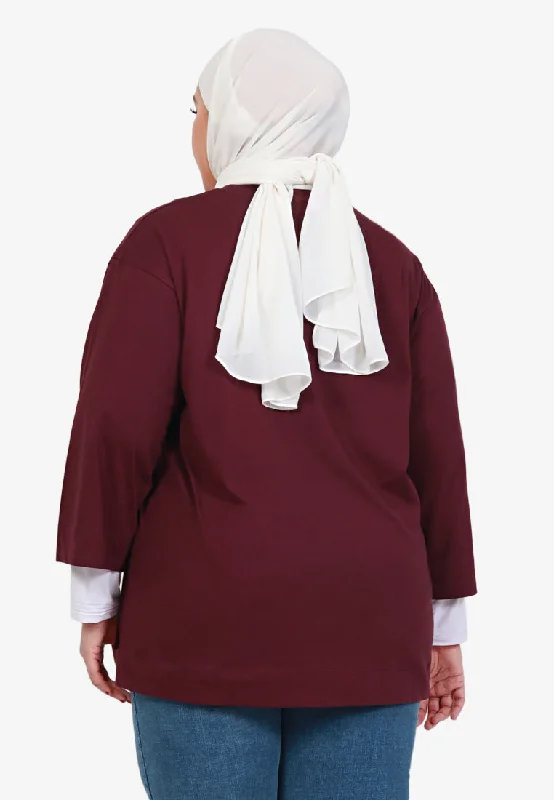 Quinn 3/4 Sleeve Stay-New Basic Tee - Maroon