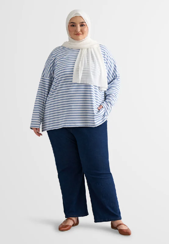 Aurelie Drop Shoulder Stripes Top - Blue Stripes