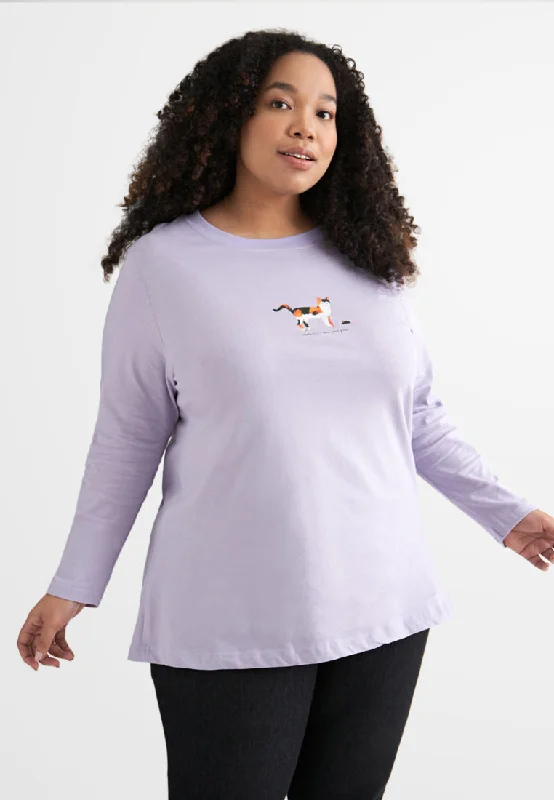 Appreciate Long Sleeve Single Jersey Graphic Tee - Purple Cat